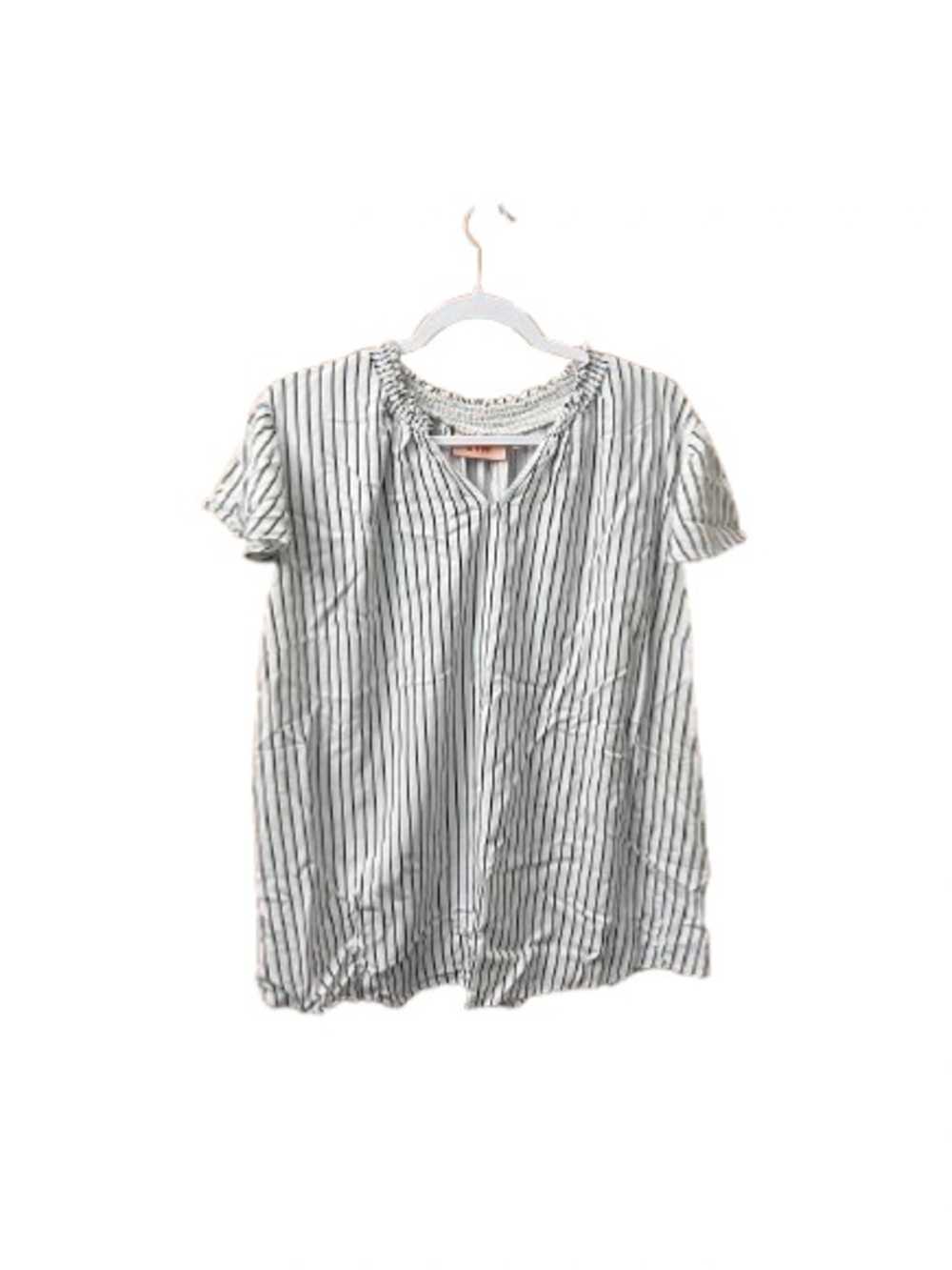 Evri Black and White Short-Sleeve Vertical Stripe Blouse